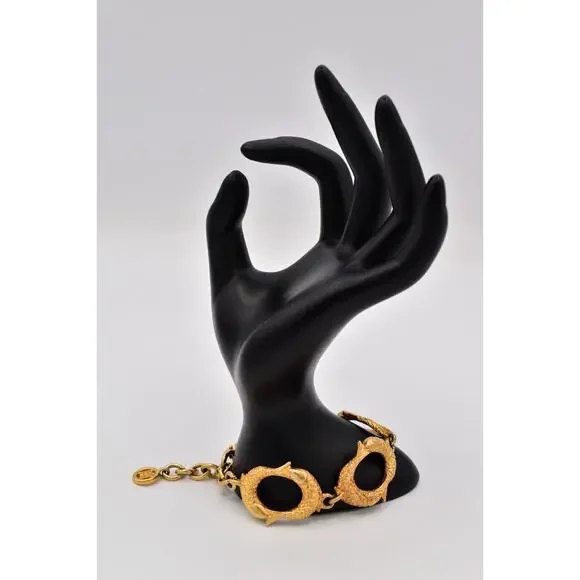 Givenchy Vintage Gold Koi Fish Link Bracelet Chunky Signed Logo Rare 1980s BinBR